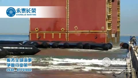 船用上排下水气囊,青岛永泰长荣气囊船舶下水,震撼